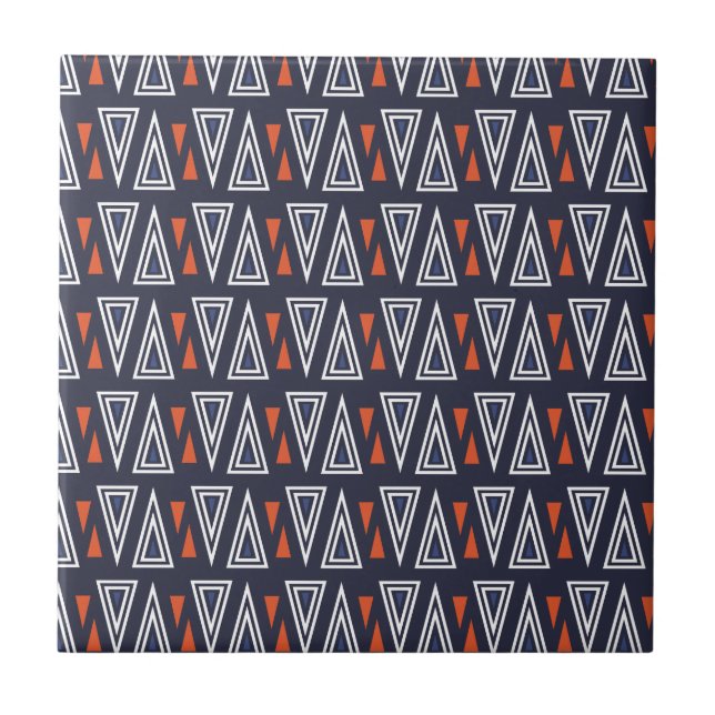 Carreau Motif de triangles géométriques bleu foncé et roug (Devant)