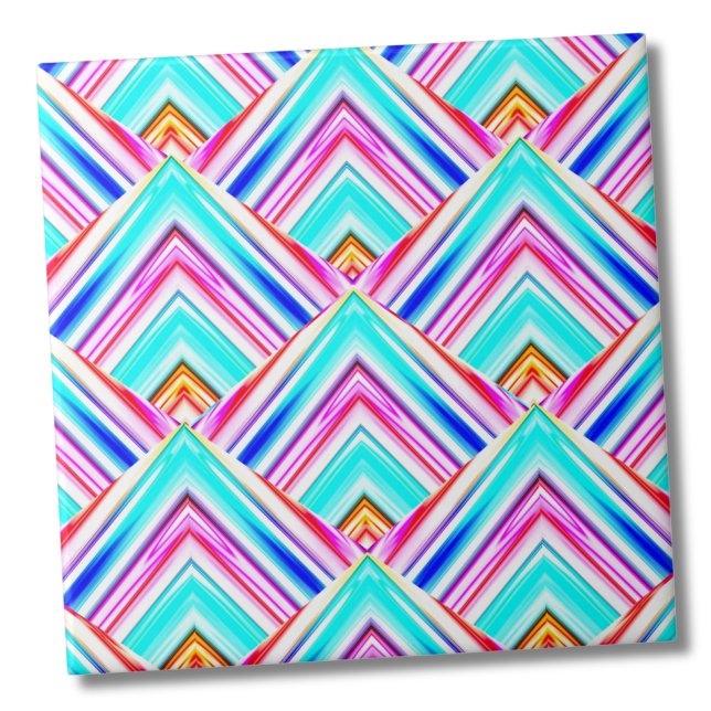 Carreau Motif de triangles géométriques colorés (Bright Colorful Geometric Triangles Pink Blue Ceramic Tile)