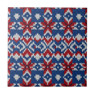 Carreau Motif de tricot flocon de neige nordique - Navy, R