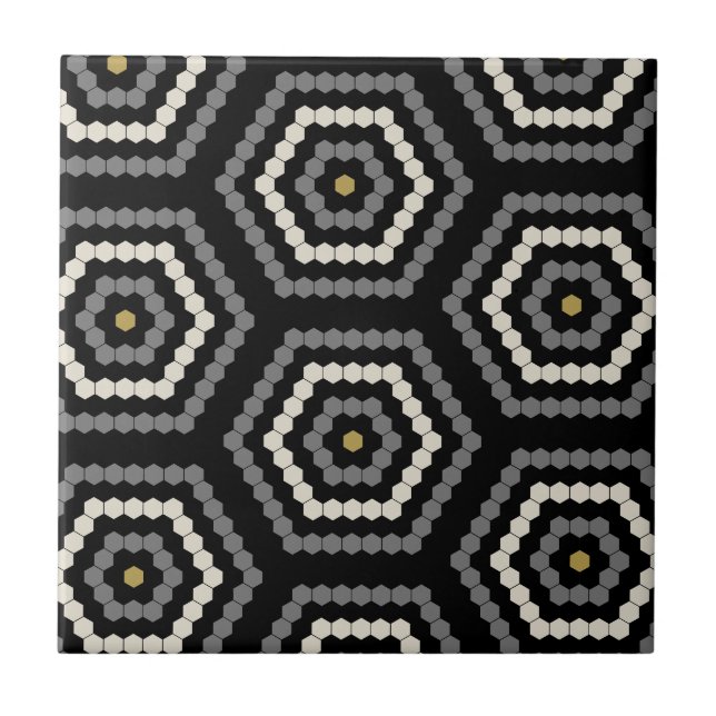 Carreau Motif de tuile noire Hexagon Penny Hex (Devant)