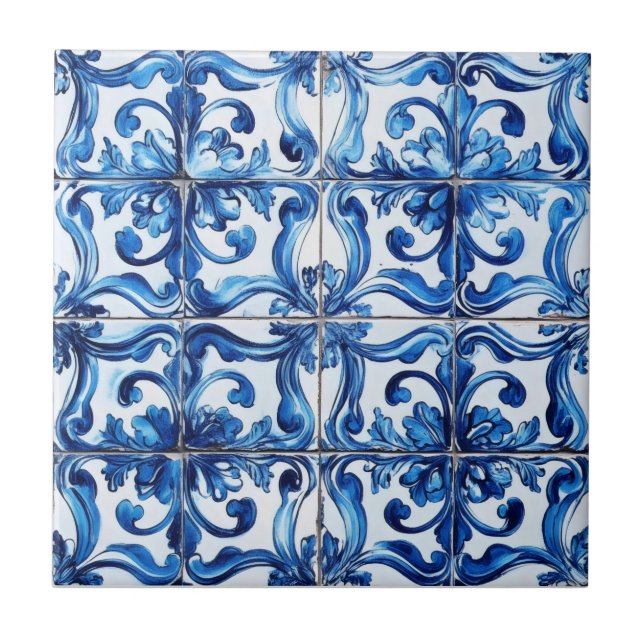 Carreau Motif de tuiles bleues complexes (Devant)