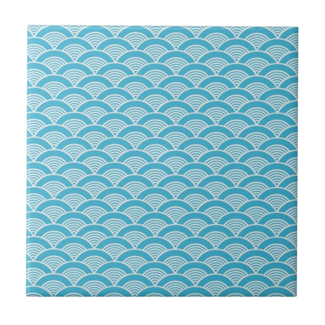 Carreau Motif de vague japonais blanc bleu d'Aqua (Devant)