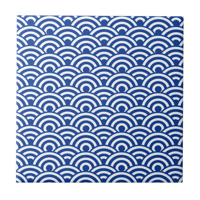 Carreau Motif de vague japonais blanc de bleu de cobalt (Devant)