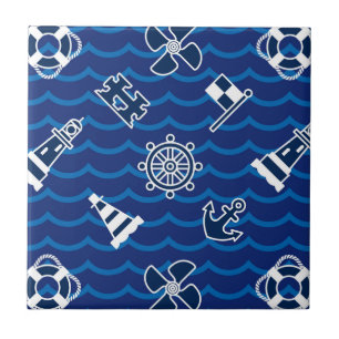 Carreau Motif de vagues nautique mignon