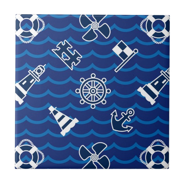 Carreau Motif de vagues nautique mignon (Devant)