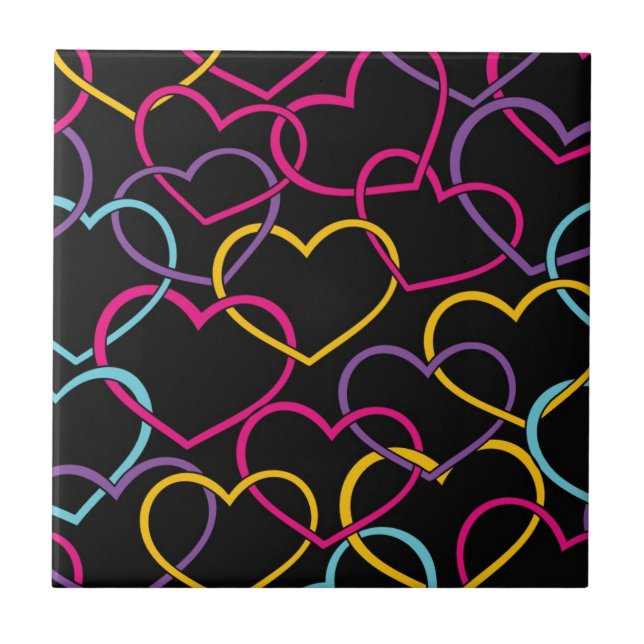 Carreau Motif de Valentine avec des coeurs de couleur (Devant)