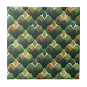 Carreau Motif de ventilateur Art Déco vert terreux (1)