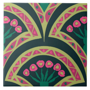 Carreau Motif de ventilateur floral rose et vert