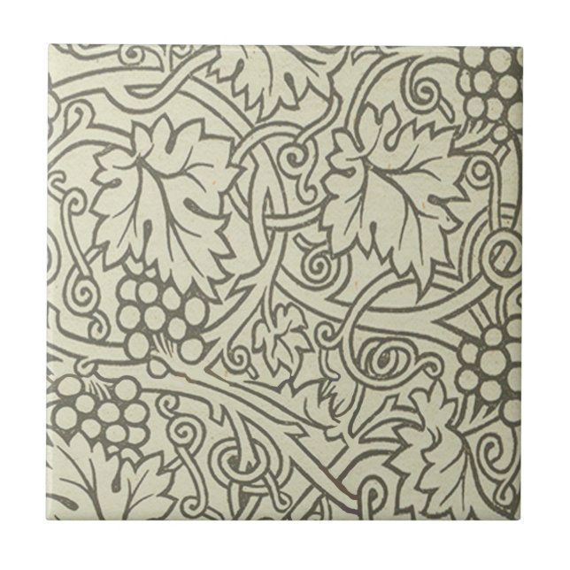 Carreau Motif de vigne de raisin gris vert de William Morr (Devant)