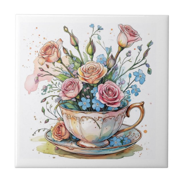 Carreau Motif de vigne florale – Art boho à l'aquarelle do (Devant)