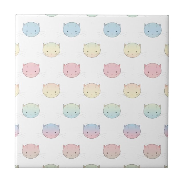Carreau Motif de visages de chatons pastel mignons (Devant)