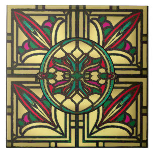 Carreau Motif de vitrail vintage en or et rouge