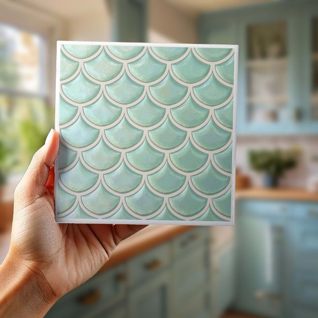 Carreau Motif d'écaille de poisson brillant Vert menthe ID (Créateur téléchargé)