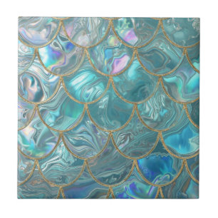 Carreau Motif d'écailles de sirène Aqua nacré & Or