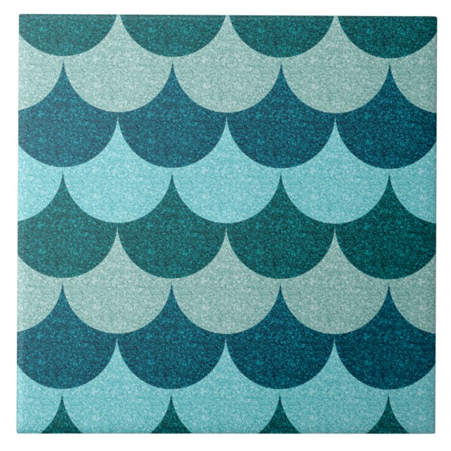 Carreau Motif d'écailles de sirène pailletées bleues (Devant)