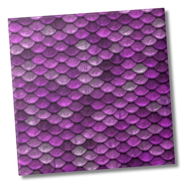 Carreau Motif d'échelle de sirène mauve métallique (Glam Metallic Purple Mermaid Scales Fish Pattern ceramic tile)