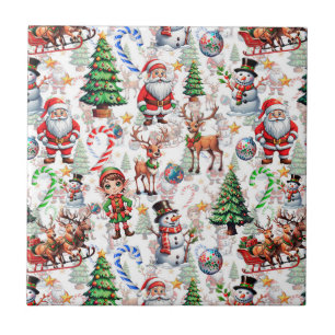 Carreau Motif décoratif de Noël sur fond blanc