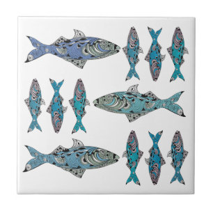 Carreau motif décoratif moderne bleu poisson vert