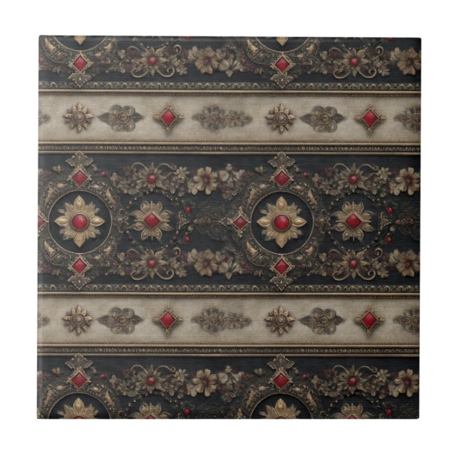 Carreau Motif d'élégance baroque gothique rubis (Devant)