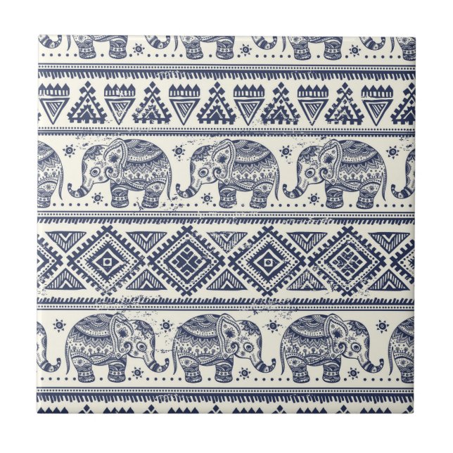 Carreau Motif d'éléphant ethnique bleu (Devant)