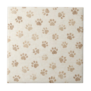 Carreau Motif d'empreinte de patte à l'aquarelle rustique