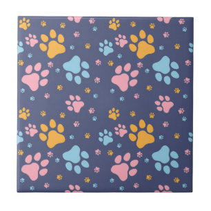 Carreau Motif d'empreintes de pattes d'animaux colorés