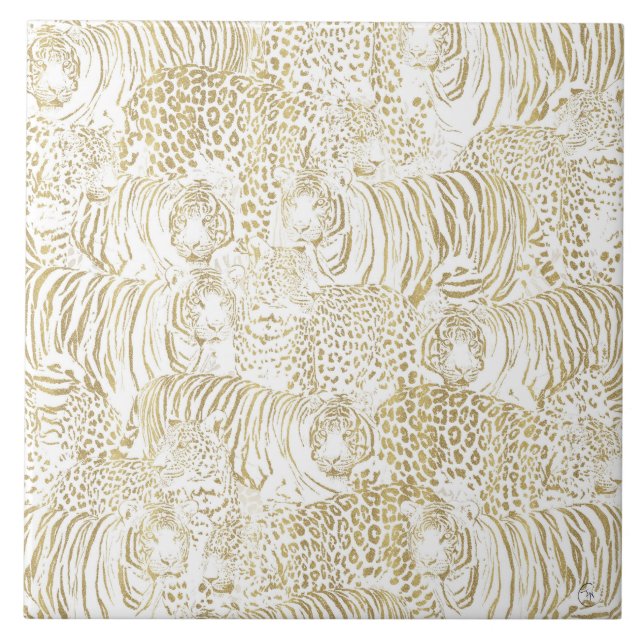 Carreau Motif des animaux de tigres léopard d'or (Devant)
