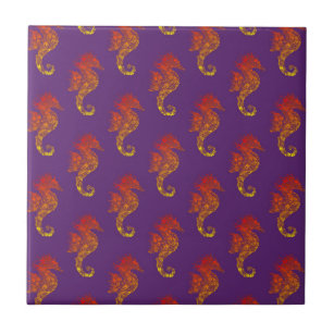 Carreau Motif des chevaux de mer Mandala violet