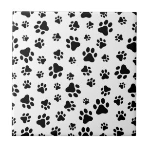 Carreau Motif des pattes, pattes de chien, noir et blanc