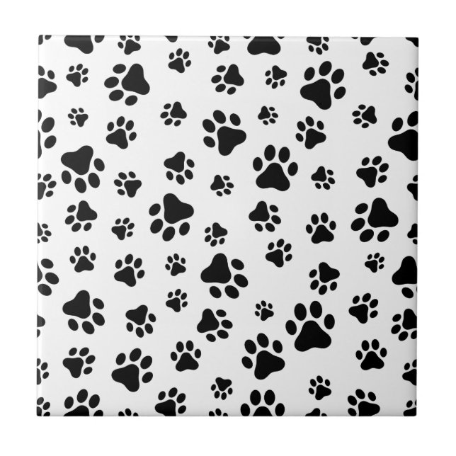 Carreau Motif des pattes, pattes de chien, noir et blanc (Devant)
