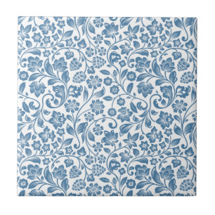 Carreau Motif des vignes florales bleues et blanches