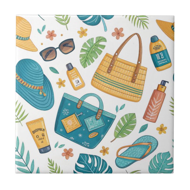 Carreau Motif d'essentiels de plage d'été (1) (Devant)