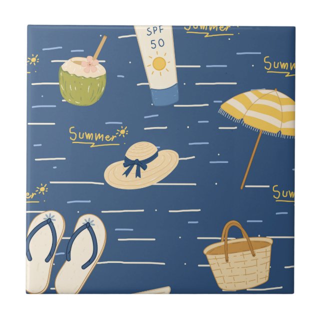 Carreau Motif d'essentiels de plage d'été (3) (Devant)