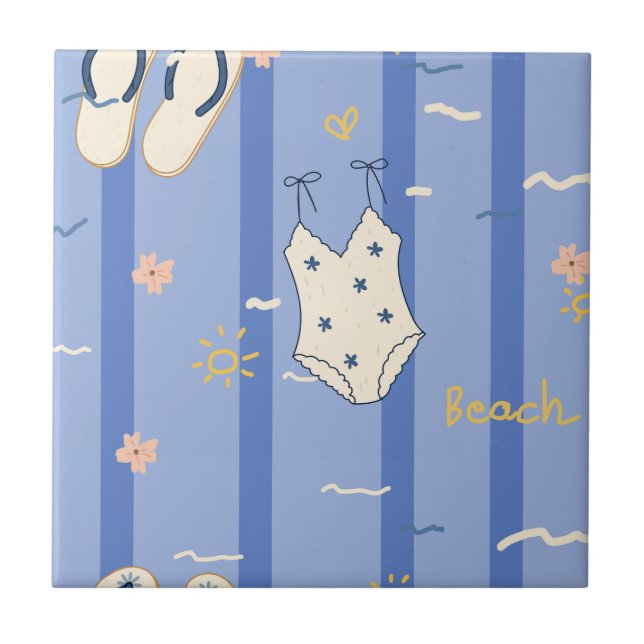 Carreau Motif d'essentiels de plage d'été (6) (Devant)