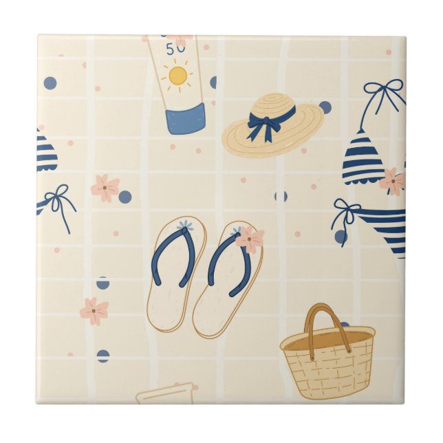 Carreau Motif d'essentiels de plage d'été (8) (Devant)