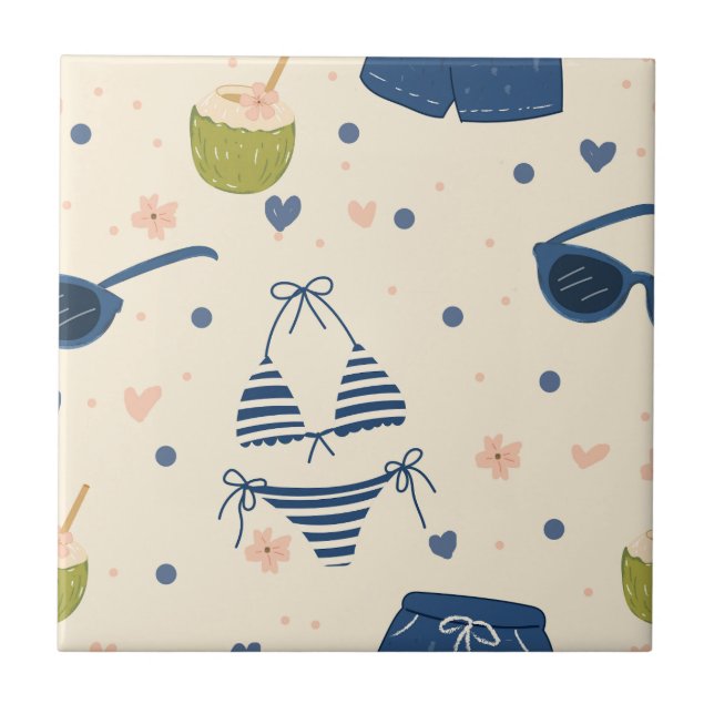 Carreau Motif d'essentiels de plage d'été (9) (Devant)