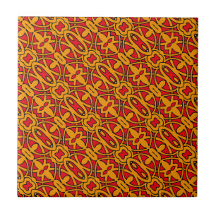 Carreau Motif dessiné à la main orange et rouge