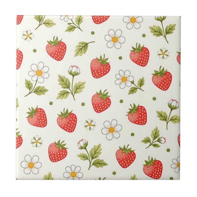 Carreau Motif d'été à Fleur de Fraisier (Devant)