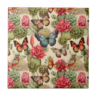 Motif d'été lumineux avec papillons et cactus