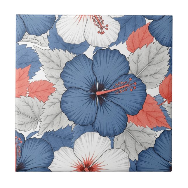 Carreau Motif d'Hibiscus Tropical Côtier (1) (Devant)