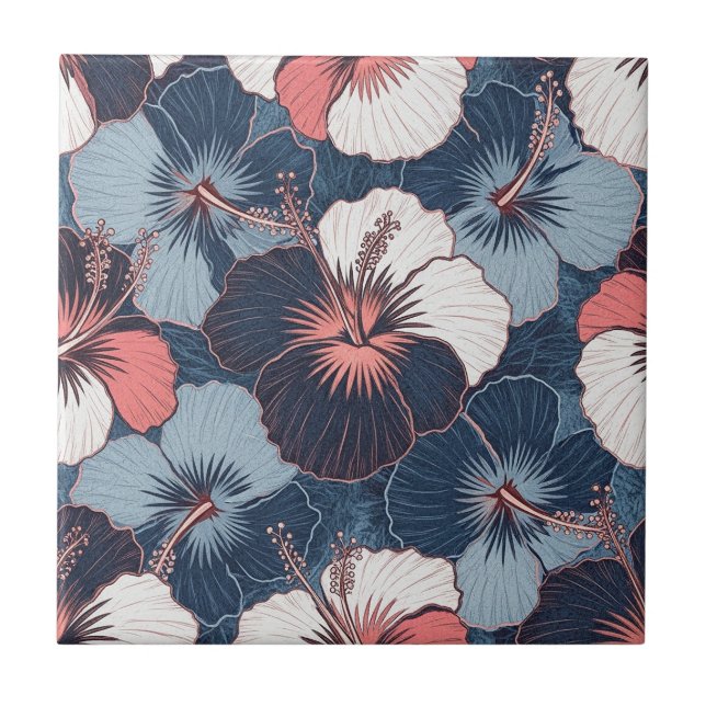 Carreau Motif d'Hibiscus Tropical Côtier (14) (Devant)