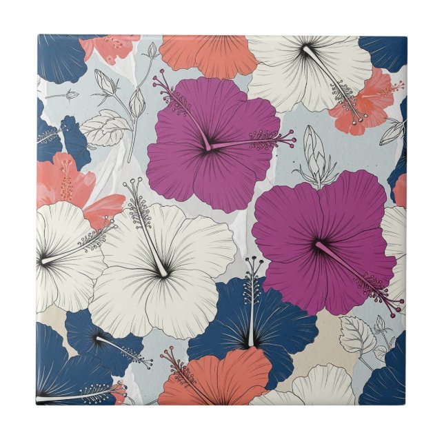 Carreau Motif d'Hibiscus Tropical Côtier (15) (Devant)