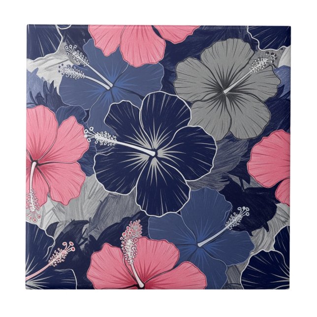 Carreau Motif d'Hibiscus Tropical Côtier (2) (Devant)