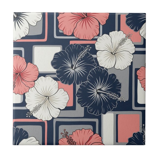 Carreau Motif d'Hibiscus Tropical Côtier (4) (Devant)