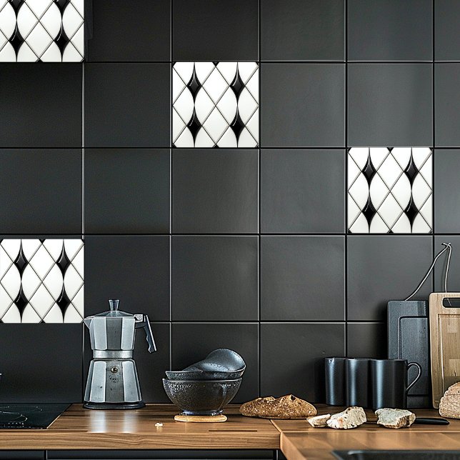 Carreau Motif diamant blanc noir élégant (Créateur téléchargé)