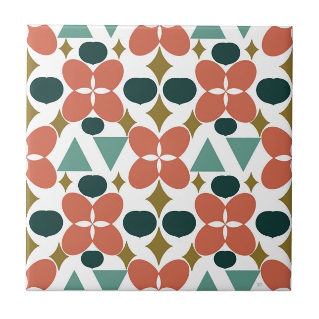 Carreau Motif diamant moderne à fleurs du milieu du siècle (Devant)