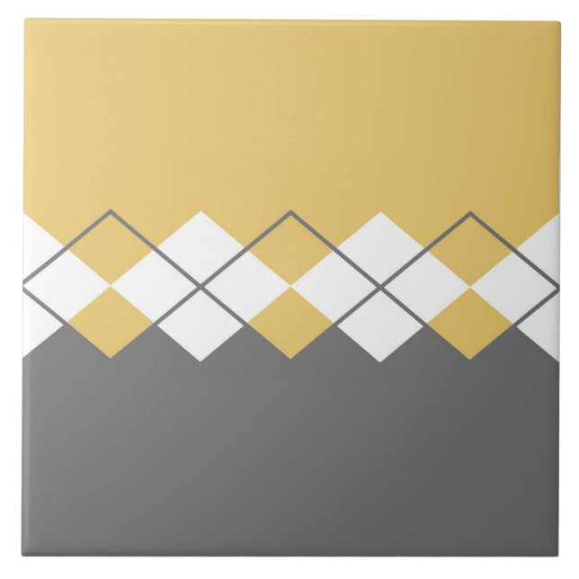 Carreau Motif diamant moderne moutarde jaune, gris, blanc (Devant)
