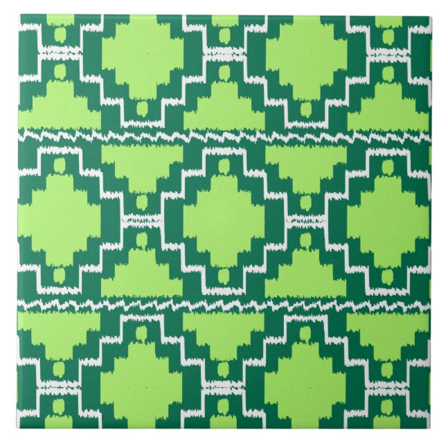Carreau Motif d'Ikat Aztec - Vert forêt et chaux (Devant)