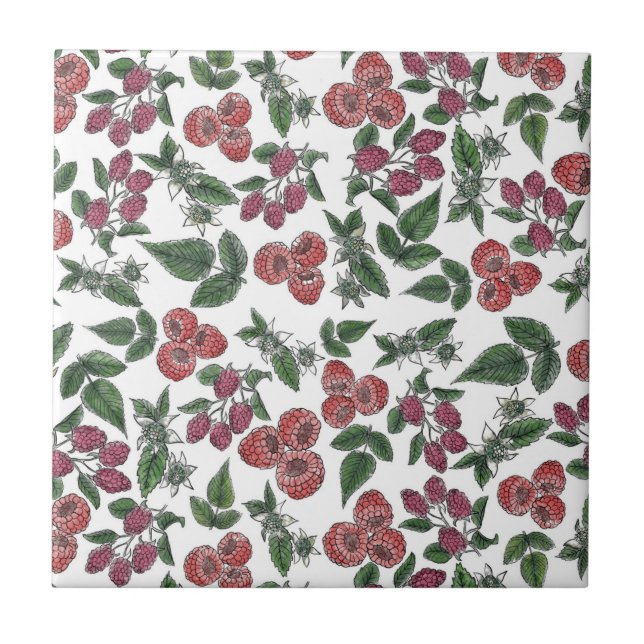 Carreau Motif d'illustration de feuilles de framboise (Devant)