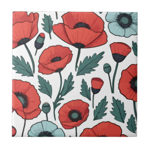 Carreau Motif d'illustration des fleurs de coquelicots rou